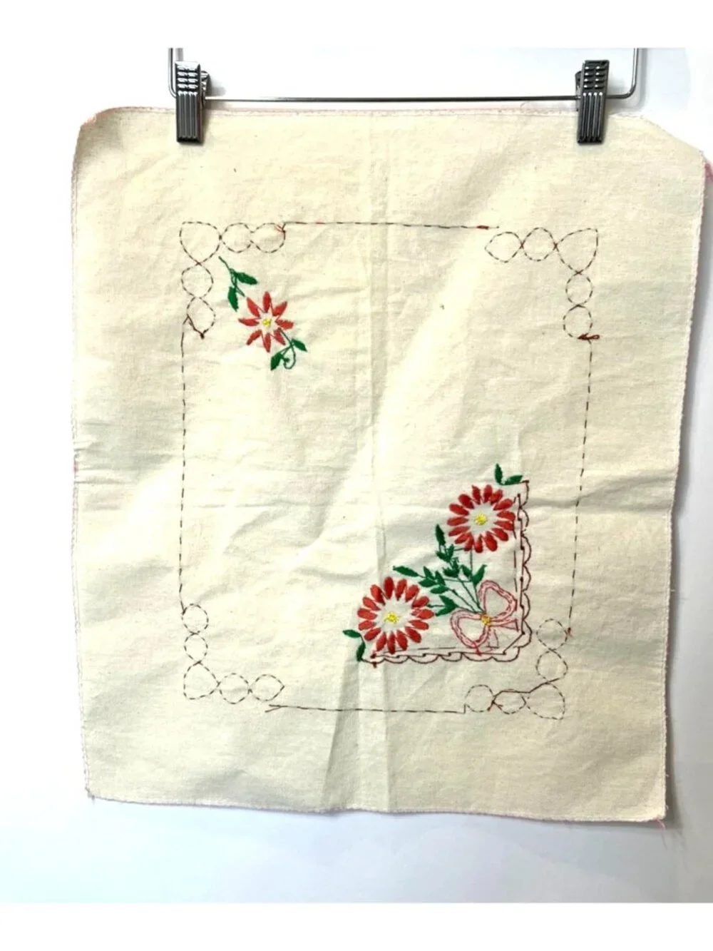 Set Of 4 Unfinished Cross Stitch Embroidered Linen Napkins 17